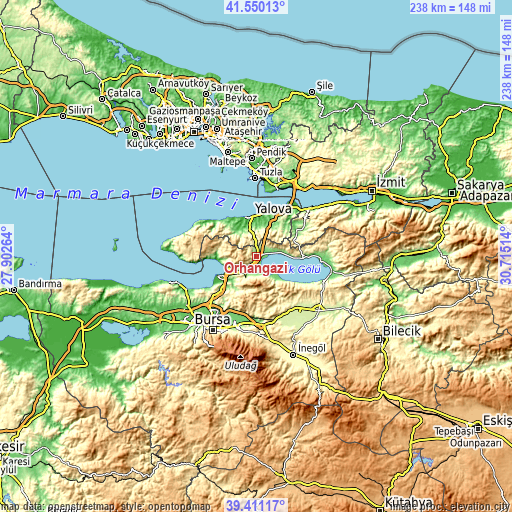 Topographic map of Orhangazi