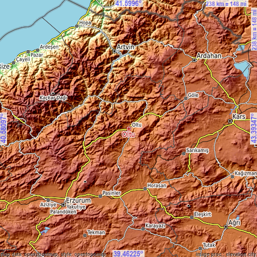 Topographic map of Oltu