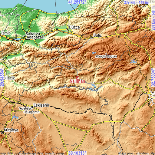 Topographic map of Nallıhan