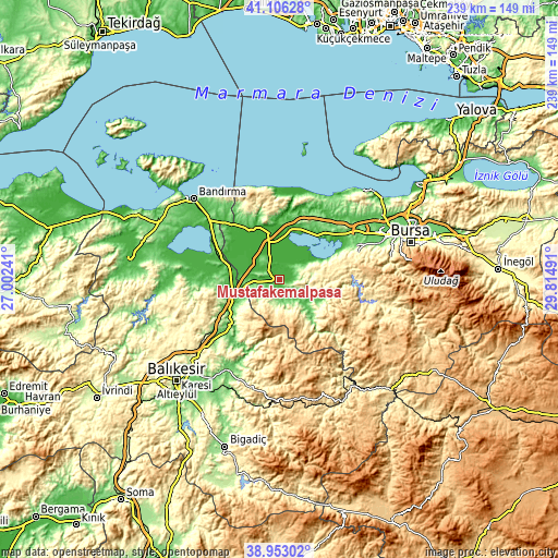Topographic map of Mustafakemalpaşa
