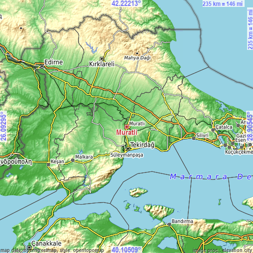 Topographic map of Muratlı