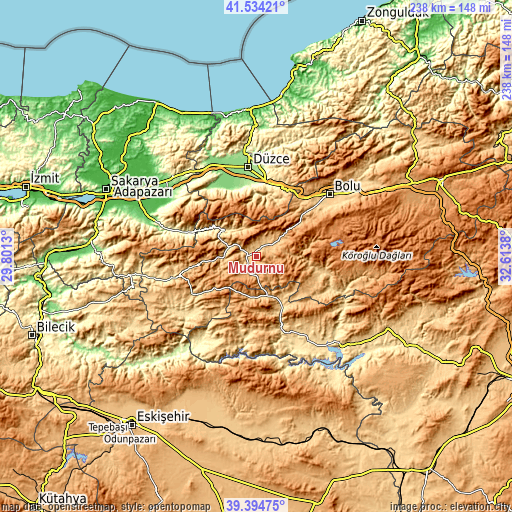 Topographic map of Mudurnu