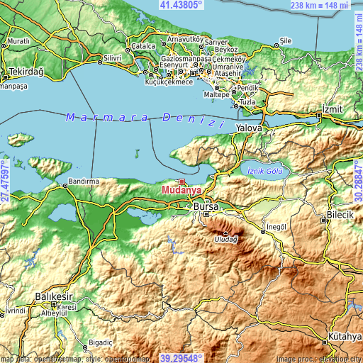 Topographic map of Mudanya