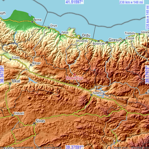 Topographic map of Mesudiye