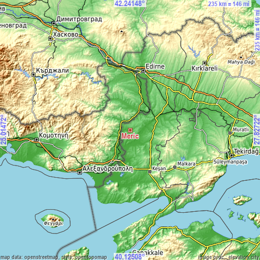 Topographic map of Meriç