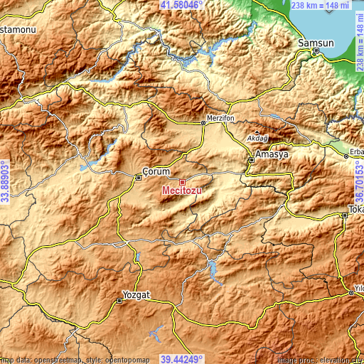 Topographic map of Mecitözü