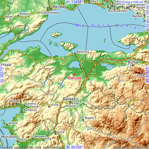Topographic map of Manyas