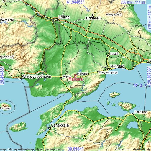 Topographic map of Malkara