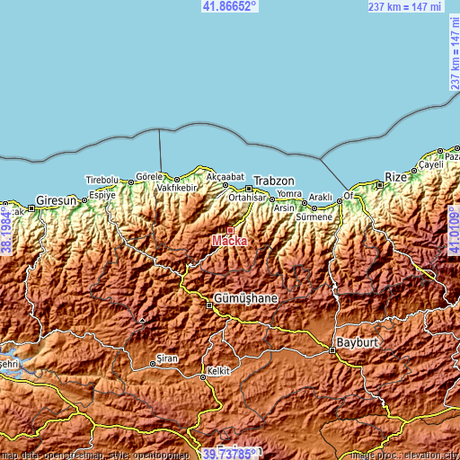Topographic map of Maçka