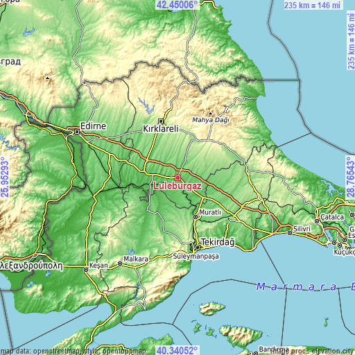 Topographic map of Lüleburgaz