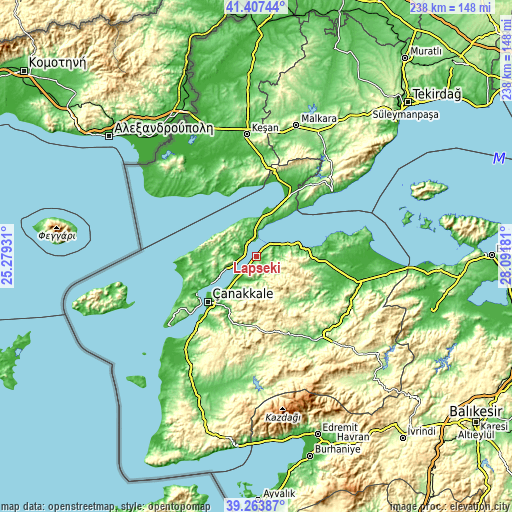 Topographic map of Lapseki