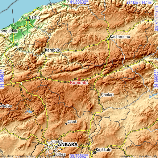 Topographic map of Kurşunlu