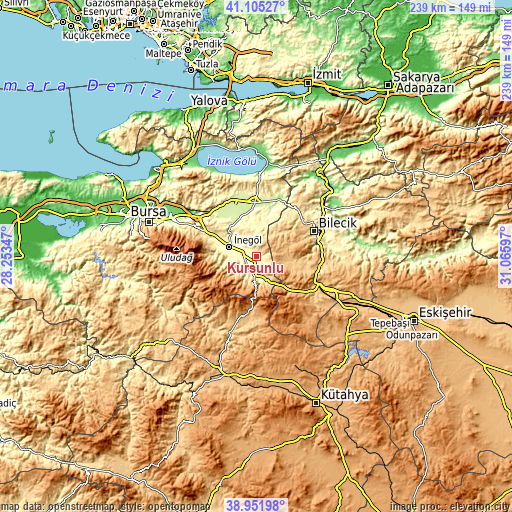 Topographic map of Kurşunlu