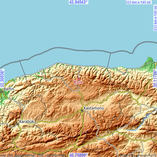 Topographic map of Küre