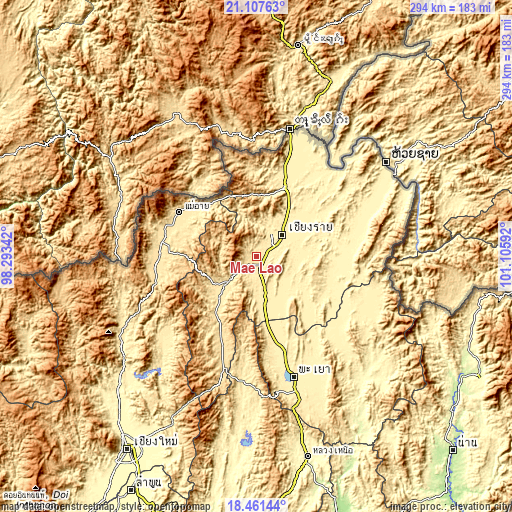 Topographic map of Mae Lao