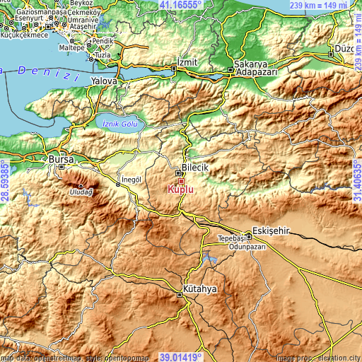 Topographic map of Küplü