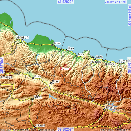 Topographic map of Kumru