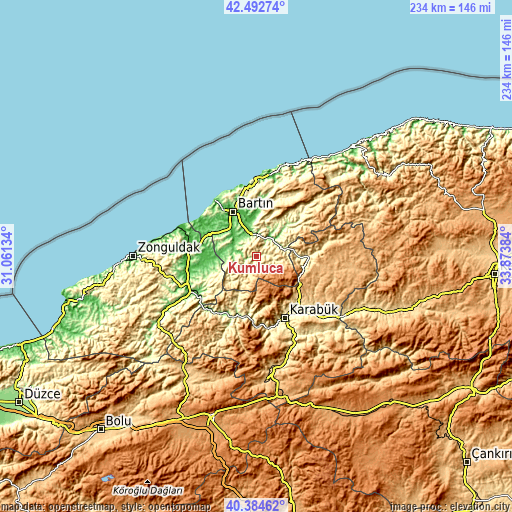 Topographic map of Kumluca