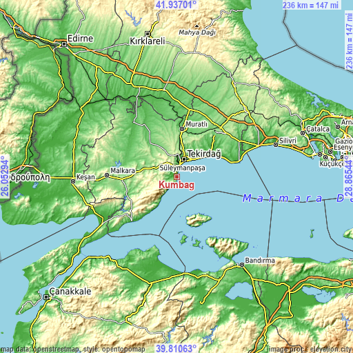 Topographic map of Kumbağ