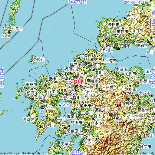Topographic map of Dazaifu