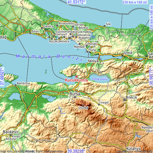 Topographic map of Küçükkumla