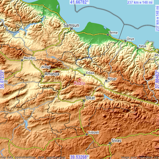 Topographic map of Kozlu