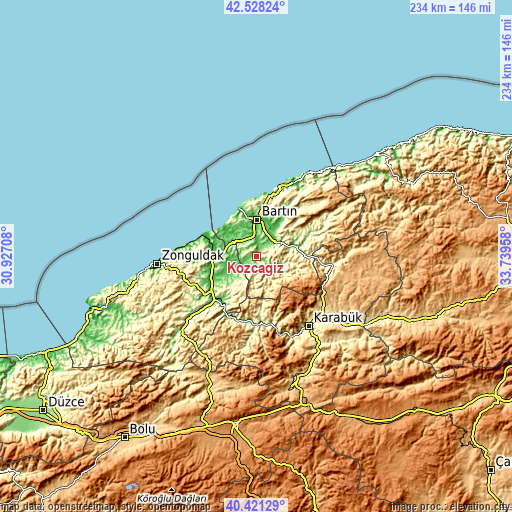 Topographic map of Kozcağız