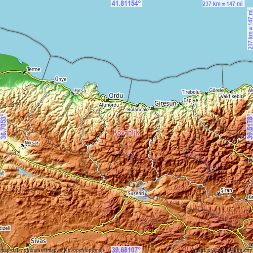 Topographic map of Kovanlık