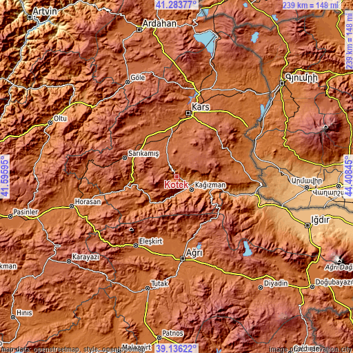 Topographic map of Kötek