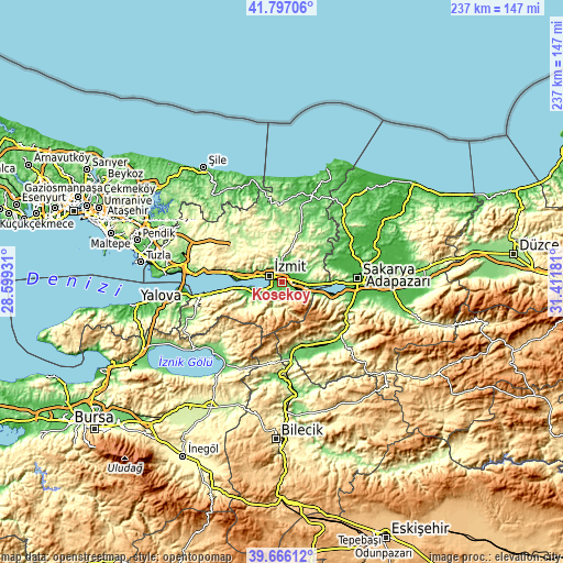 Topographic map of Köseköy
