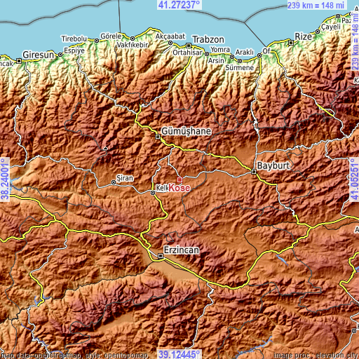 Topographic map of Köse