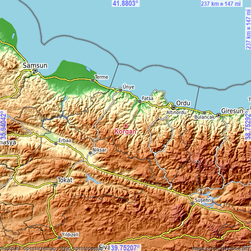 Topographic map of Korgan