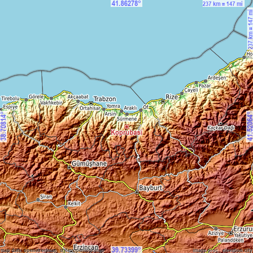 Topographic map of Köprübaşı