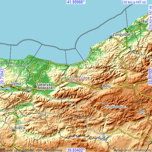 Topographic map of Konuralp