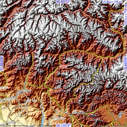 Topographic map of Dasu