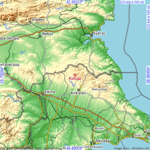 Topographic map of Kofçaz