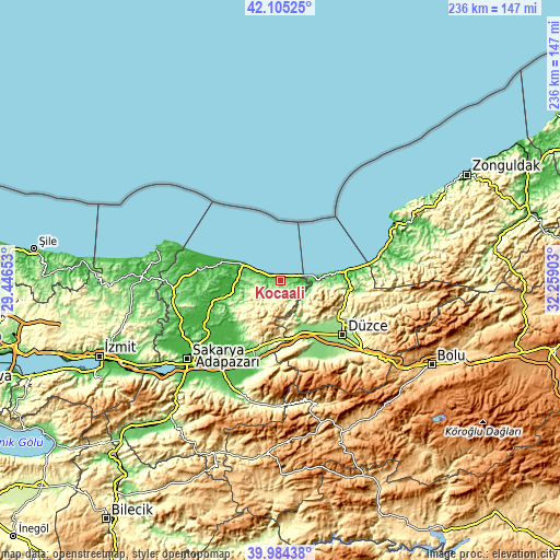 Topographic map of Kocaali