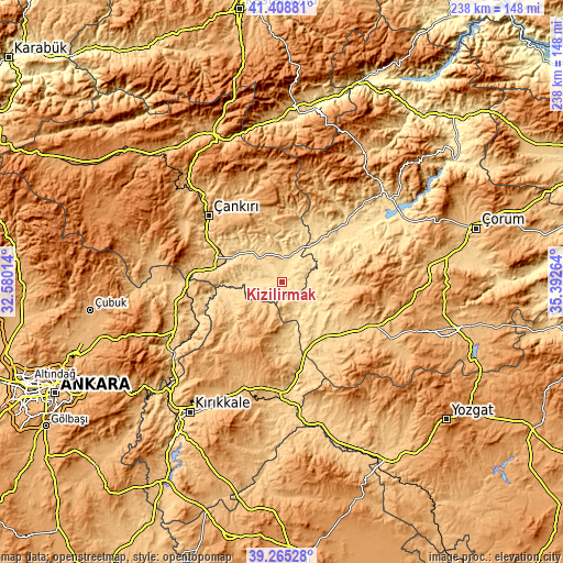 Topographic map of Kızılırmak
