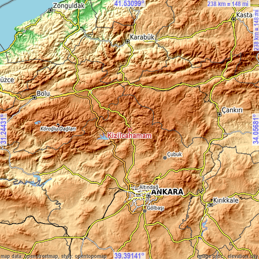 Topographic map of Kızılcahamam