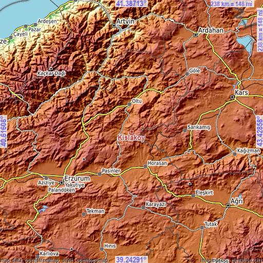 Topographic map of Kışlaköy