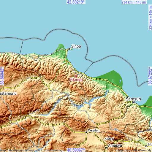 Topographic map of Dikmen