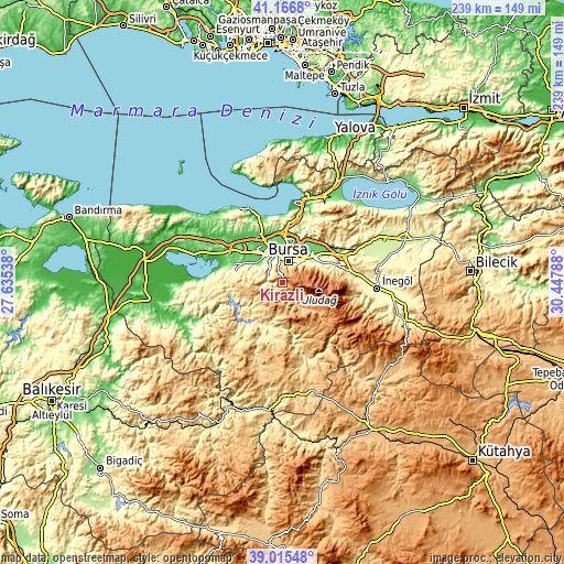 Topographic map of Kirazlı