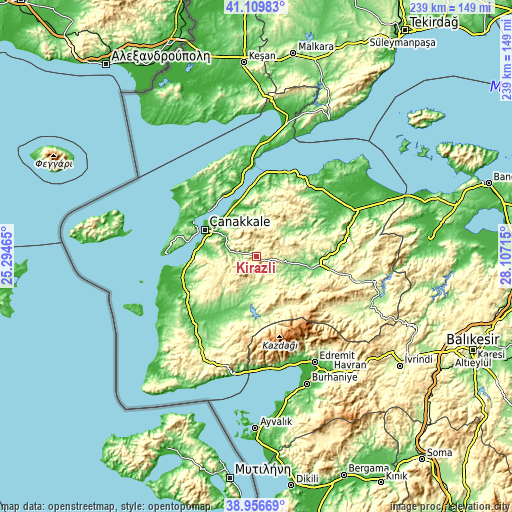 Topographic map of Kirazlı