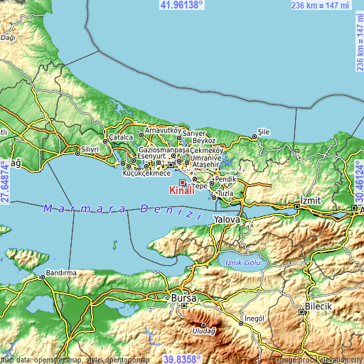 Topographic map of Kınalı