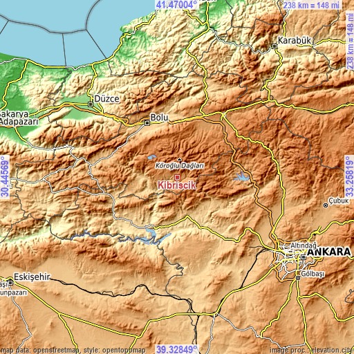 Topographic map of Kıbrıscık