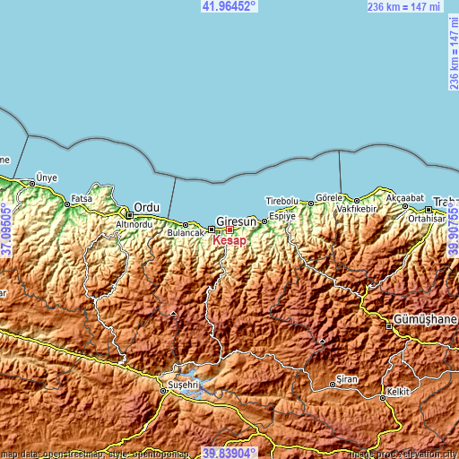 Topographic map of Keşap