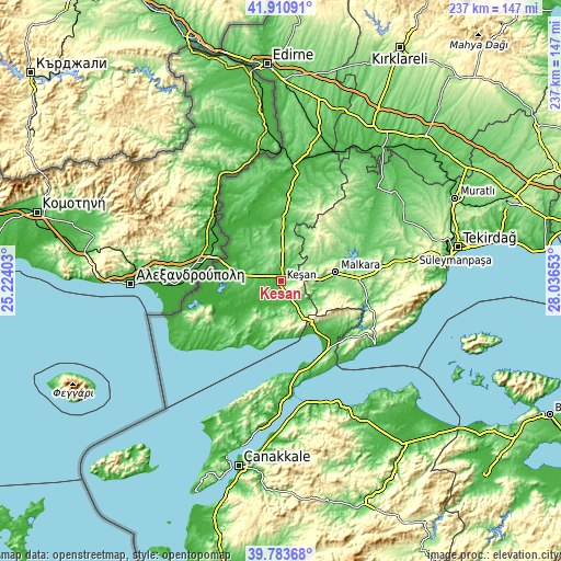 Topographic map of Keşan