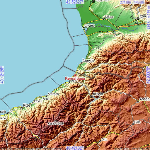 Topographic map of Kemalpaşa