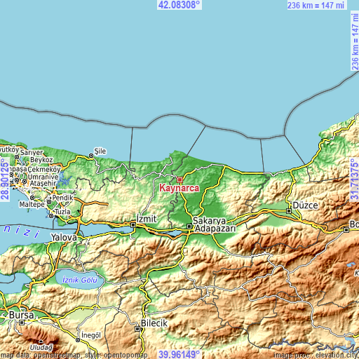 Topographic map of Kaynarca