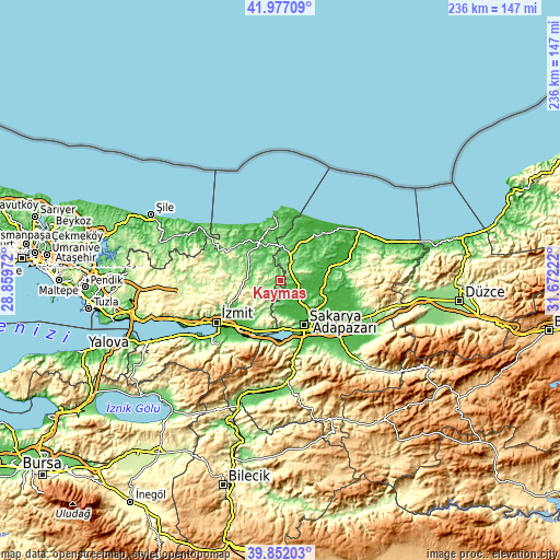 Topographic map of Kaymas